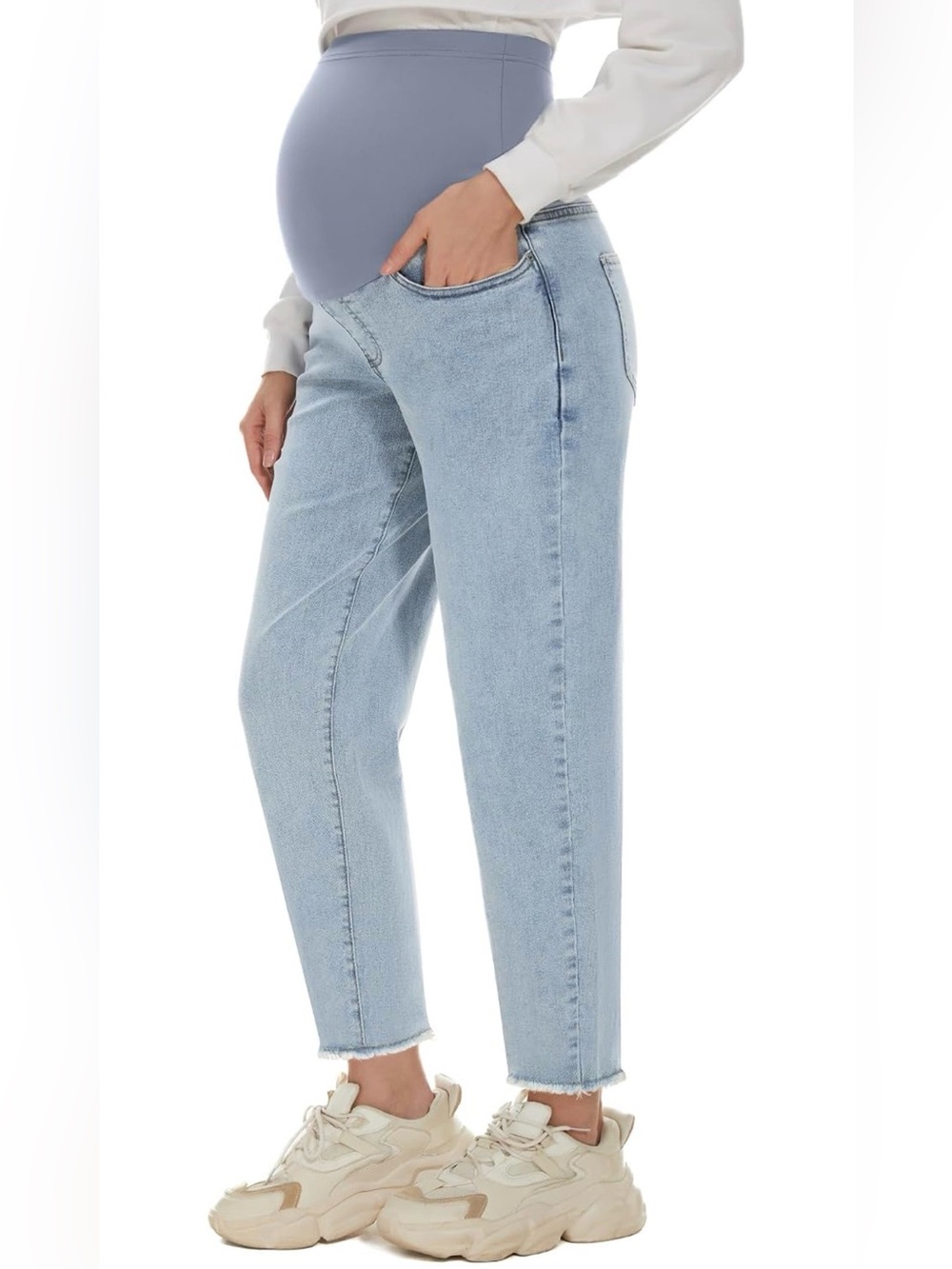 Maternity Boyfriend Jeans Over Belly Stretch Comfy Loose Casual- Medium
